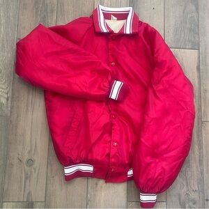 Red Varsity Jacket with White Stripes